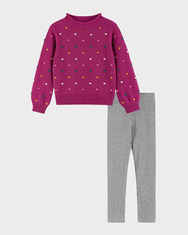 Girl's Pom Pom Sweater & Leggings Set, Size 2T-6X